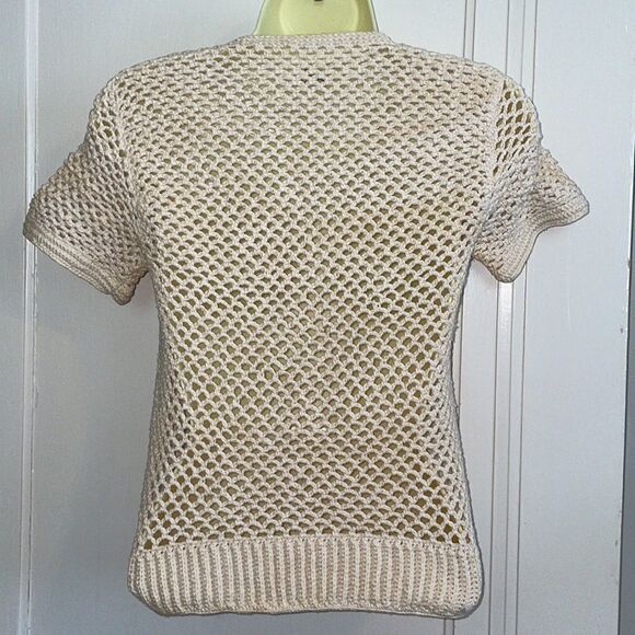 Vtg 70s cream colored loose crochet knit short sleeved sweater top - Picture 5 of 5